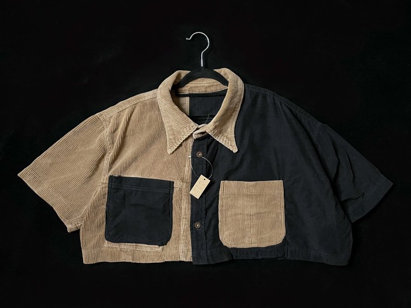 REGETHERヴィンテージ転用コーデュロイツートンカラーパネルシャツ - シャツ・ブラウス - コットン・麻 カーキ