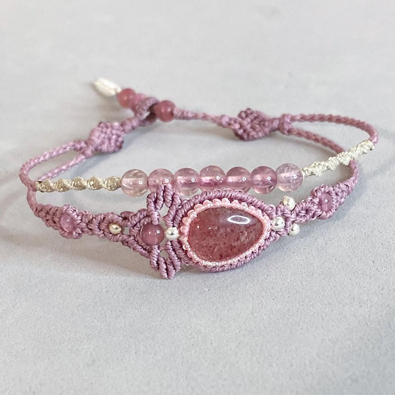 |迴環| 草莓正盛 草莓晶 碧璽 手工編織 臘線 手鏈 - 手鍊/手鐲 - 寶石 粉紅色