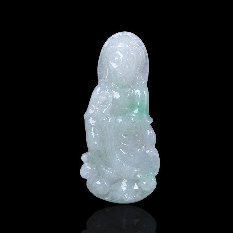 Ice Green Jade Guanyin Bodhisattva Necklace | Natural Burmese Jade A-grade | Gift - สร้อยคอ - หยก สีเขียว
