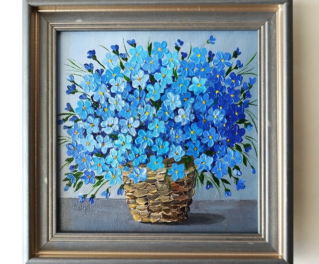 Small wall art Blue flower painting canvas Mini painting forget me not  flowers - Shop Artpainting Wall Décor - Pinkoi