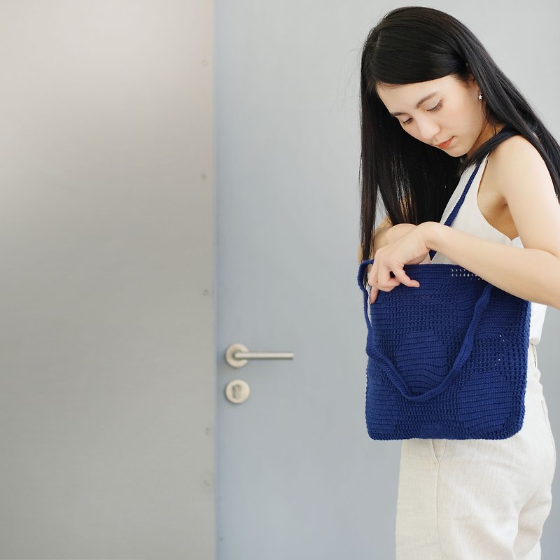 Crochet Polka Dot Tote Bag | Cobalt - Handbags & Totes - Other Materials Blue