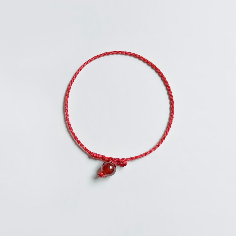 Prayer series red Stone/carnelian red thread four-strand ultra-fine Wax thread braided bracelet - Bracelets - Gemstone Red