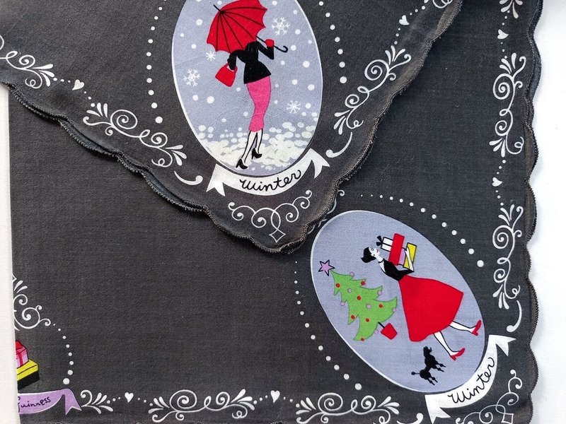 Lulu Guinness Vintage Handkerchief Autumn Winter Fashionista 20 x 19 inches - 手帕 - 棉．麻 黑色