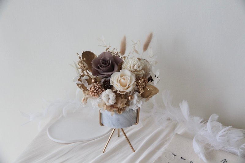 [Eternal Flower Ceremony] Immortal Flower Potted Plant Opening Gift Dry Flower Dry Flower Table Flower Immortal Rose - Dried Flowers & Bouquets - Porcelain Brown