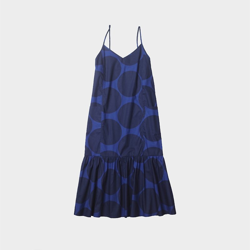 Low waist strap dress - กระโปรง - ผ้าฝ้าย/ผ้าลินิน สีน้ำเงิน