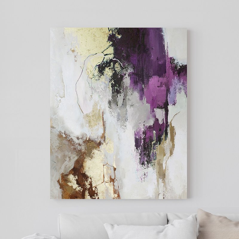 Abstract Purple Gold Painting | Purple Abstract Painting | Purple Pink Flux 3 - 壁貼/牆壁裝飾 - 棉．麻 紫色