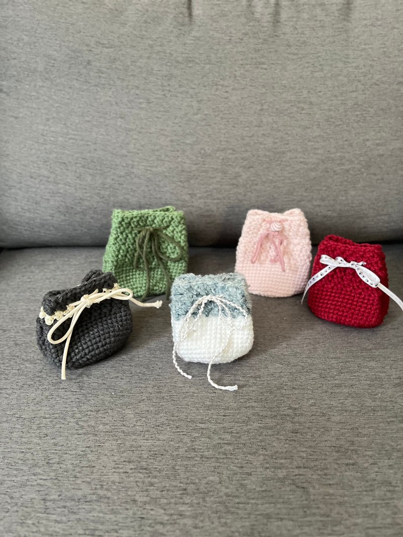 Handmade warm woven cute drawstring pocket storage bag - Drawstring Bags - Other Materials Multicolor