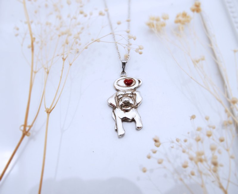 A lifetime of love series puppy sterling silver necklace (single drop price) - สร้อยคอ - เงินแท้ สีเงิน