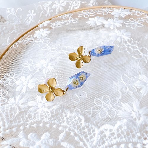 Periwinkle Accessories 耳環 日本花材 手作 耳夾 飾物 禮物 連身裙 滿天星 閃 紫