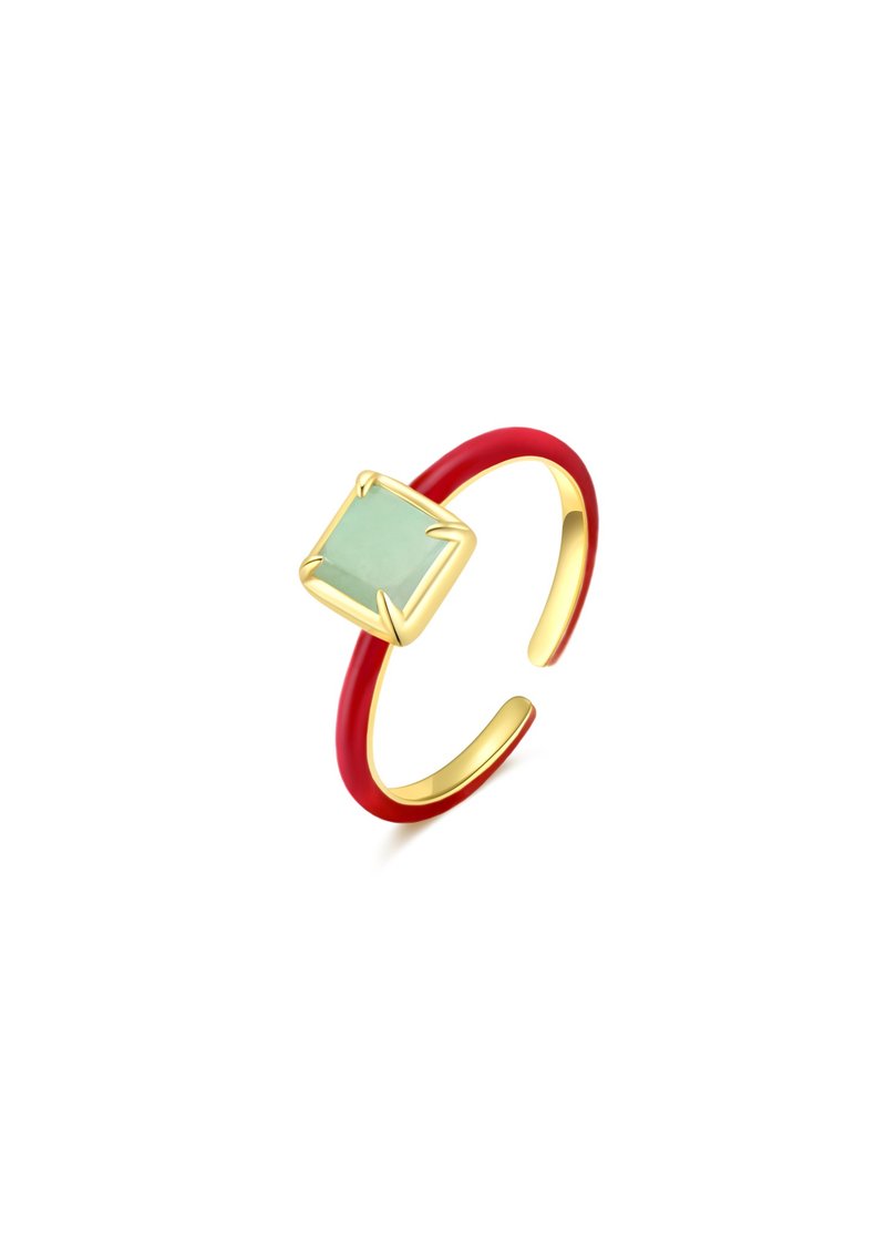 Natural jade enamel small square ring - General Rings - Jade Gold