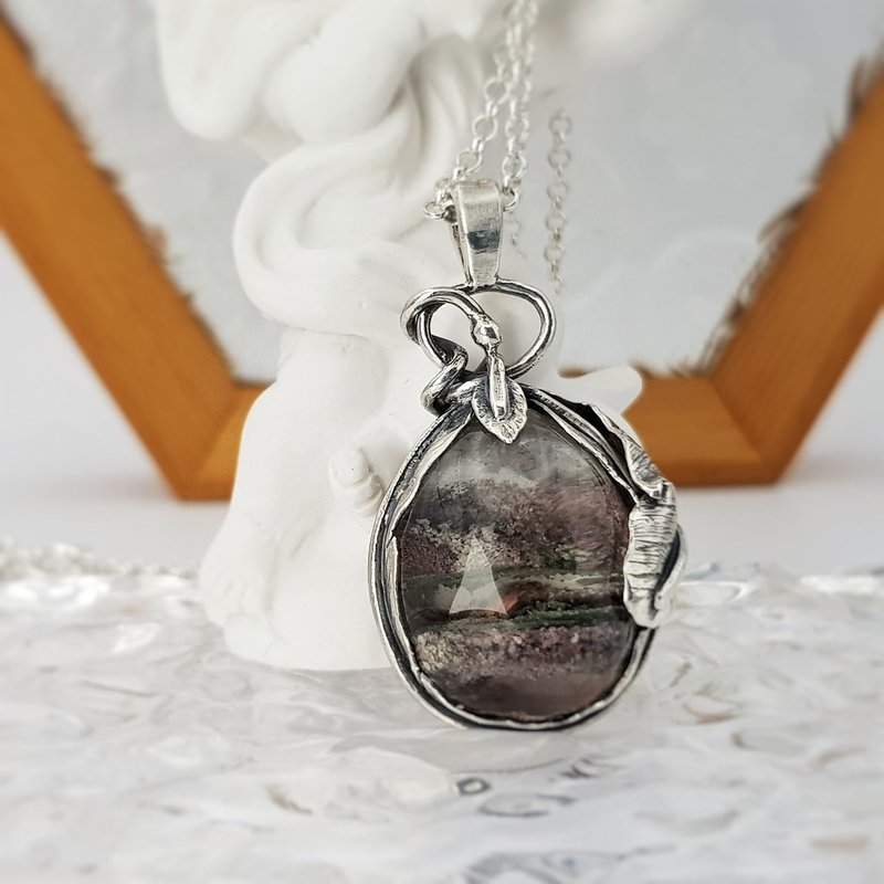 [Morning Dew Color] Handmade 925 sterling silver color ghost crystal Sakura Forest Lake View Necklace - Necklaces - Other Metals Silver