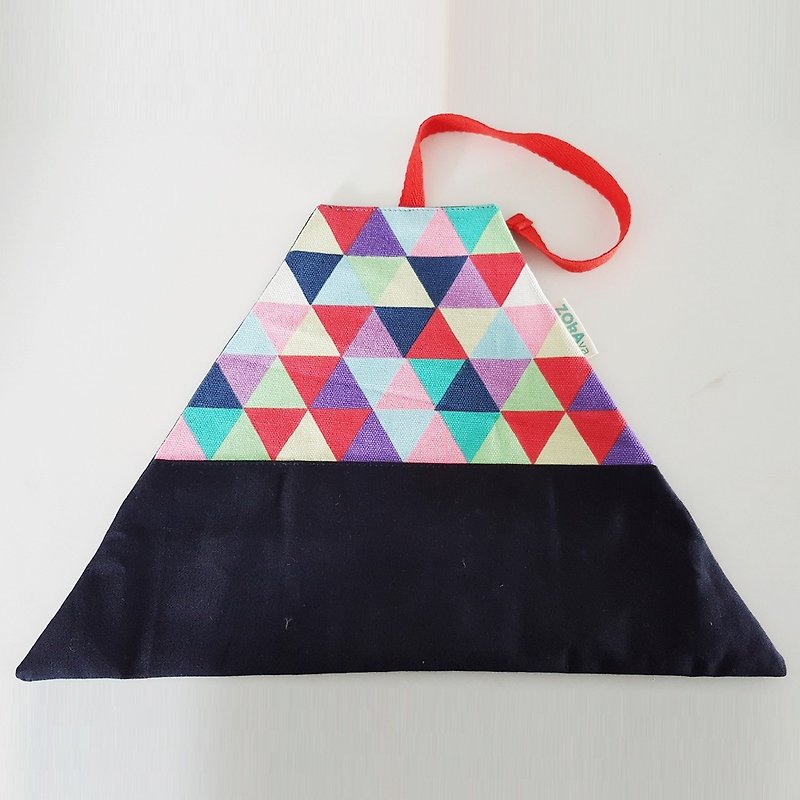 Utensil Wrap (Colorful Triangles x Dark Blue)【Customizable】 - ตะเกียบ - ผ้าฝ้าย/ผ้าลินิน หลากหลายสี