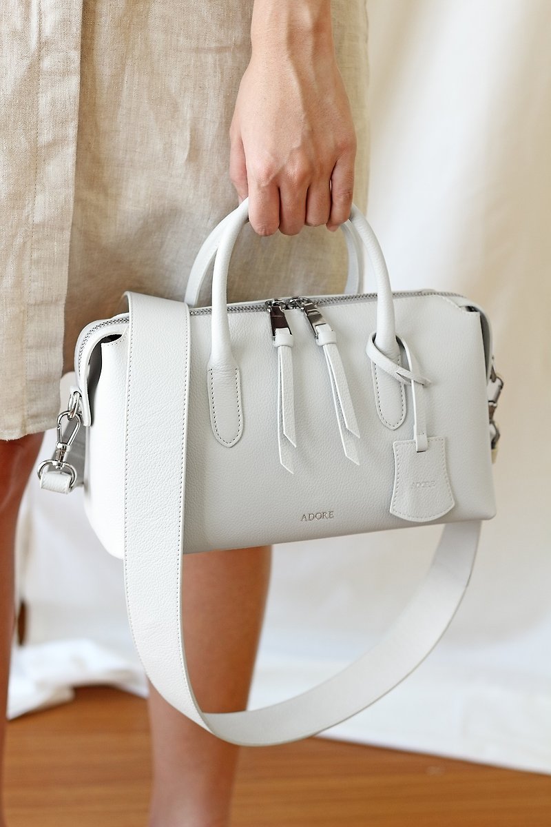 P i L L o w  Light Grey  - Genuine Leather Bag (Cow Leather) - Handbags & Totes - Genuine Leather White