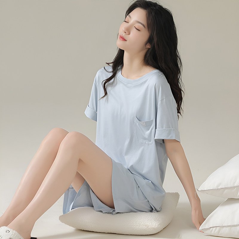 Pink Lady sleepwalking in the clouds modal cotton soft and comfortable short-sleeved shorts set of pajamas and home wear - Loungewear & Sleepwear - Other Man-Made Fibers Blue