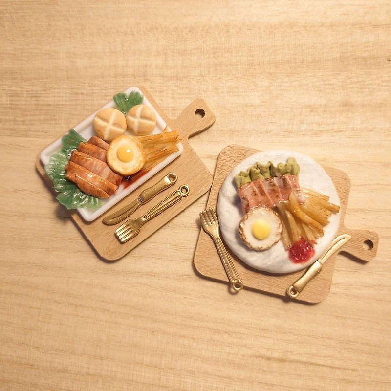 Dinner Plate Healthy Egg Bacon Brunch Handmade Pocket Custom Key Ring/Pin/Magnet - เข็มกลัด/พิน - ดินเหนียว หลากหลายสี
