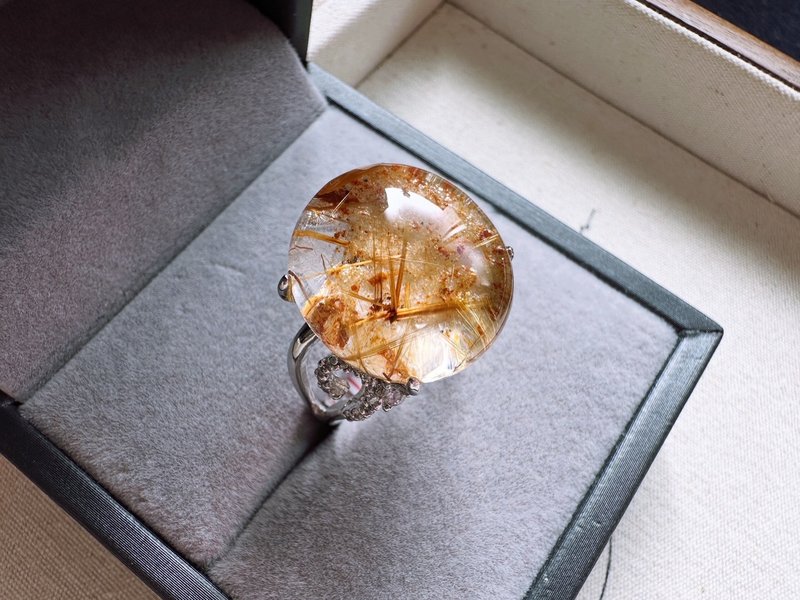 鈦金花・鐵礦・幽靈共生水晶銀戒 - 戒指 - 水晶 