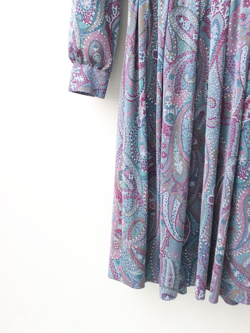 【RE0503D1161】 Showa Wind Retro Amoeba Print Gray Purple Long Sleeve Spring Summer Antique Dress - One Piece Dresses - Polyester Gray