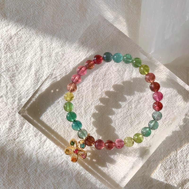 Brilliant rainbow tourmaline 6.0 mm beads bracelet - สร้อยข้อมือ - เครื่องประดับพลอย หลากหลายสี