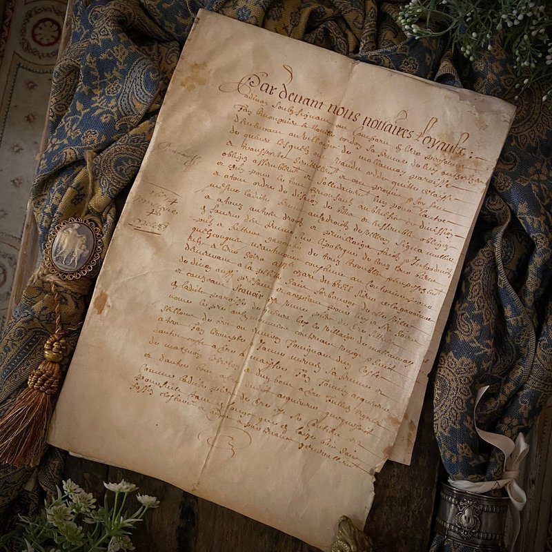 1614年17世紀法王路易十三時期 法文古董羊皮紙古文卷 - 其他 - 真皮 卡其色