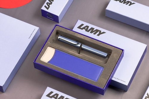 LAMY TAIWAN 官方旗艦館 【雷雕刻字】LAMY 鋼珠筆 限量單入筆套禮盒/AL star 2024-冰霜藍
