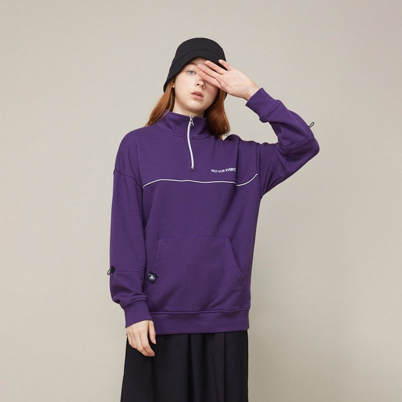 Unisex Half-Zip Stand-up Collar Sweatshirt / Dark purple - เสื้อผู้หญิง - ผ้าฝ้าย/ผ้าลินิน สีม่วง