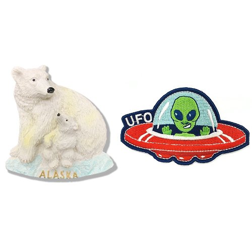A-ONE 美國阿拉斯加熊療癒磁鐵+美國 外星人UFO刺繡徽章【2件組】 fb打