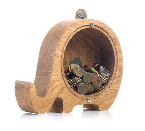 WOODPRESENTS Personalized coin bank for boys and girls ELEPHANT money frame for kids