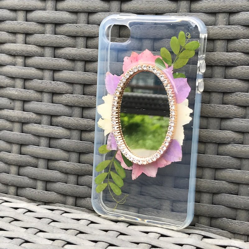 iPhone SE / 5S / 5 手機殼 手機殼 Handmade Dry Pressed Flowers Case 押花 乾燥花 鏡 白 粉紅壓花 028 - 手機殼/手機套 - 植物．花 粉紅色