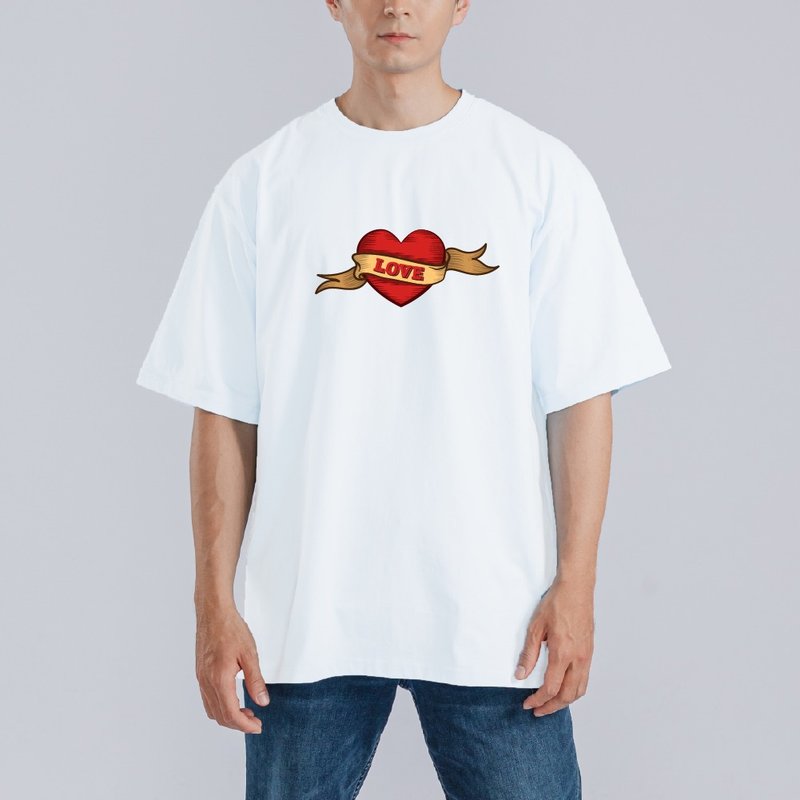 HEART 愛心 美式 插畫 衣服 落肩 厚磅 寬版 T恤 吸濕排汗 白T - 男 T 恤 - 棉．麻 多色