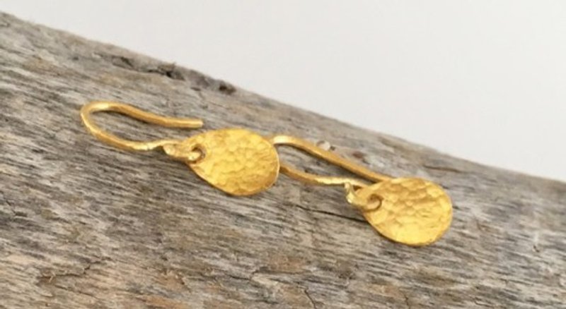 K24 Pure Gold Drops 2 Swaying Pure Gold Earrings/Hook Clip One Ear - ต่างหู - โลหะ 