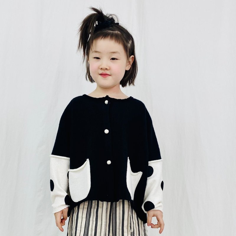 Shredded cashmere knitted black and white mini jacket/tops, shirts, children's clothing, parent-child clothing - เสื้อโค้ด - วัสดุอื่นๆ สีดำ