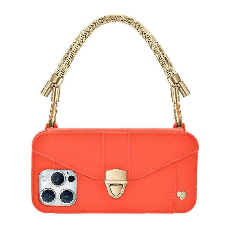 香港デザイン携帯電話バッグ-Aura [ゴールデンストラップ+ホットオレンジ財布ケース] - スマホケース - サステナブル素材 オレンジ
