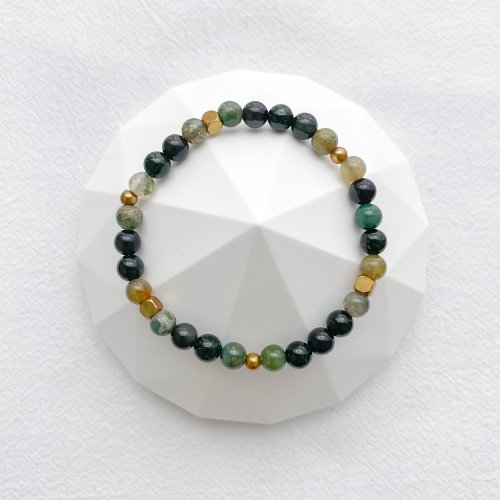 Azul Accessories｜藍飾 水生海藻 | 印度瑪瑙/黑曜石/綠砂石 | 黃銅 | 天然石手環