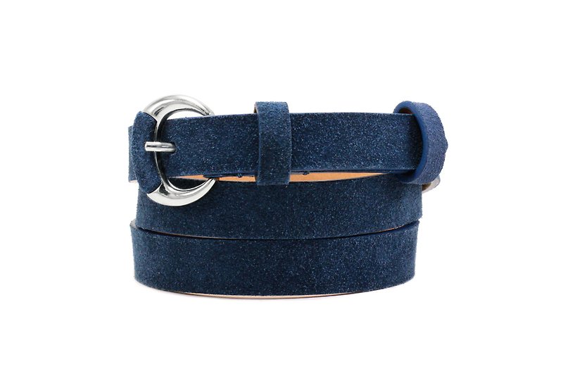 Blue belt, blue leather belt, suede belt, blue women belt, navy womens belt - เข็มขัด - หนังแท้ สีน้ำเงิน