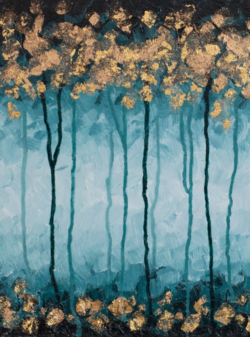 InnaGranatArt Abstract Art. Original painting. Acrylic painting. Painting with gold. Forest