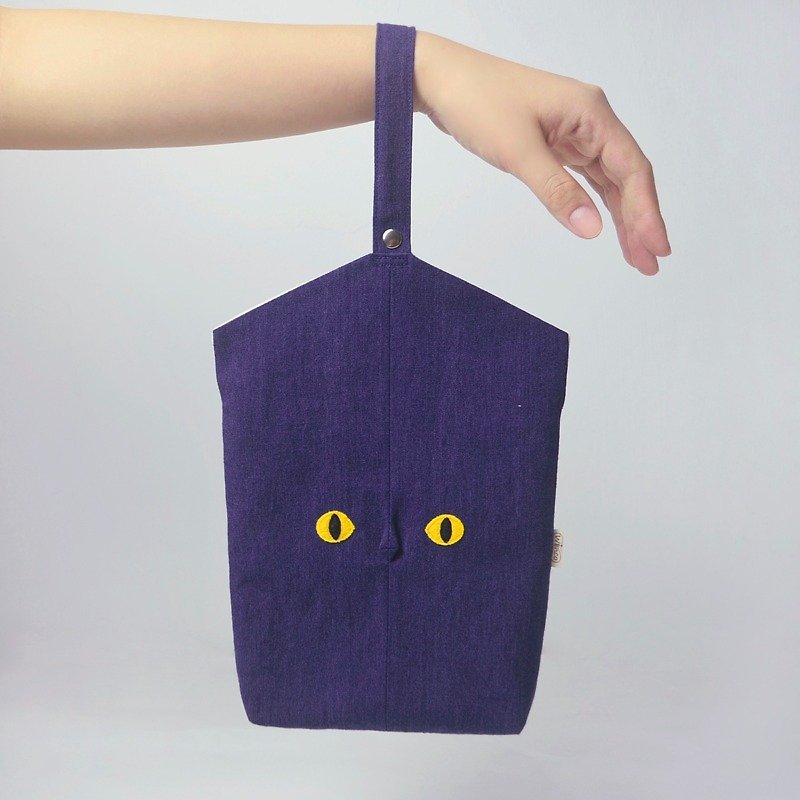 Invisible cat friend lightweight tote bag (new version) - กระเป๋าถือ - ผ้าฝ้าย/ผ้าลินิน สีน้ำเงิน