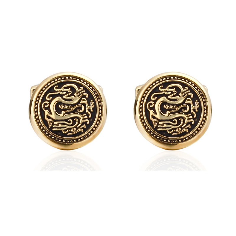 Kings Collection Gold Round Dragon Men Cufflinks KC10020a Gold - Cuff Links - Other Metals Gold