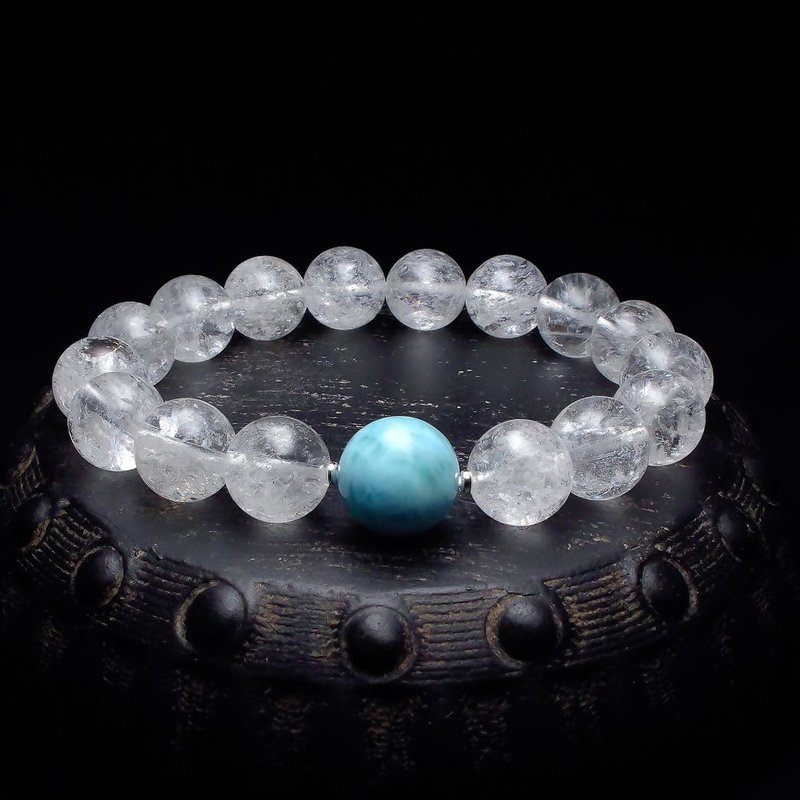 Larimar (Sea Blue Stone) 15.4mm with White Aze Crystal 13mm Bracelet QBR-00126 - Bracelets - Crystal 