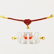 狐の手毬唄 狛狐と鈴付き水引マスク留め アクセサリー プラ板