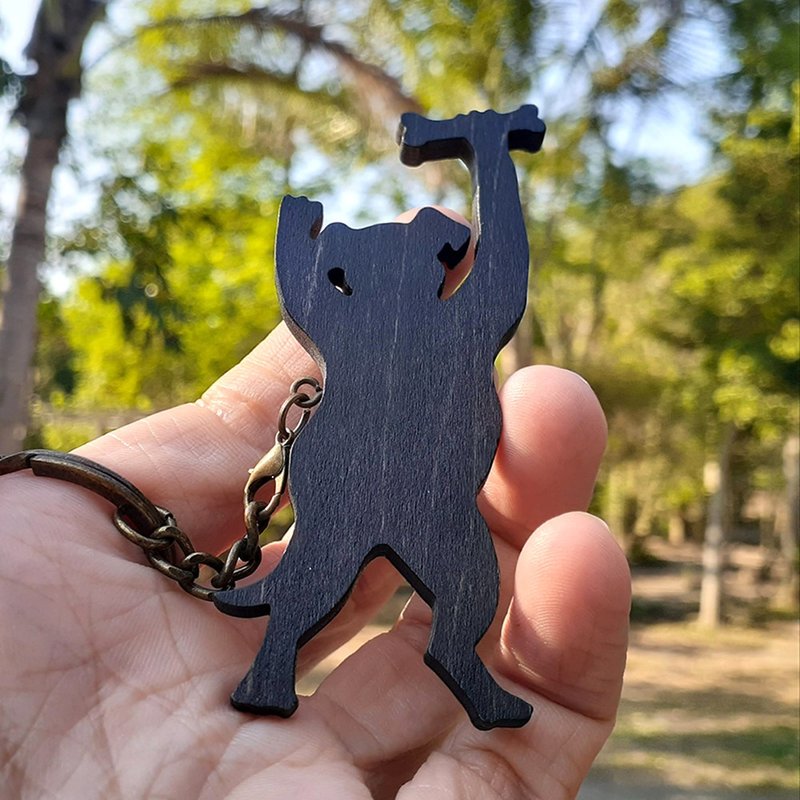 Handmade wooden creative key ring / mobile phone holder dog scratch bone - Keychains - Wood Brown