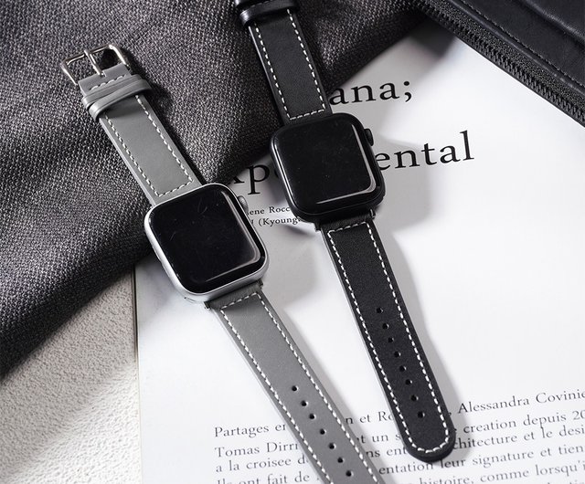 Apple Watch Stable And Versatile Black Grey Car Line Leather Apple Watch Strap Shop W Wear Watchbands Pinkoi