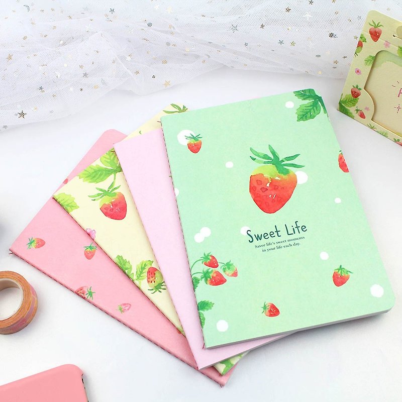 Chuyu [Promotion] B6/32K horizontal line fixed page notes/cotton thread/strawberry shape notepad-32 sheets - Notebooks & Journals - Paper Multicolor