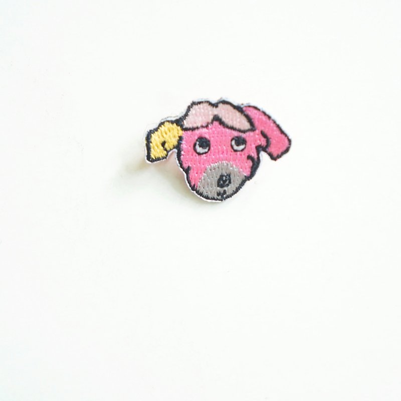 Pink Little Dog Embroidery Pin - เข็มกลัด/พิน - งานปัก สึชมพู