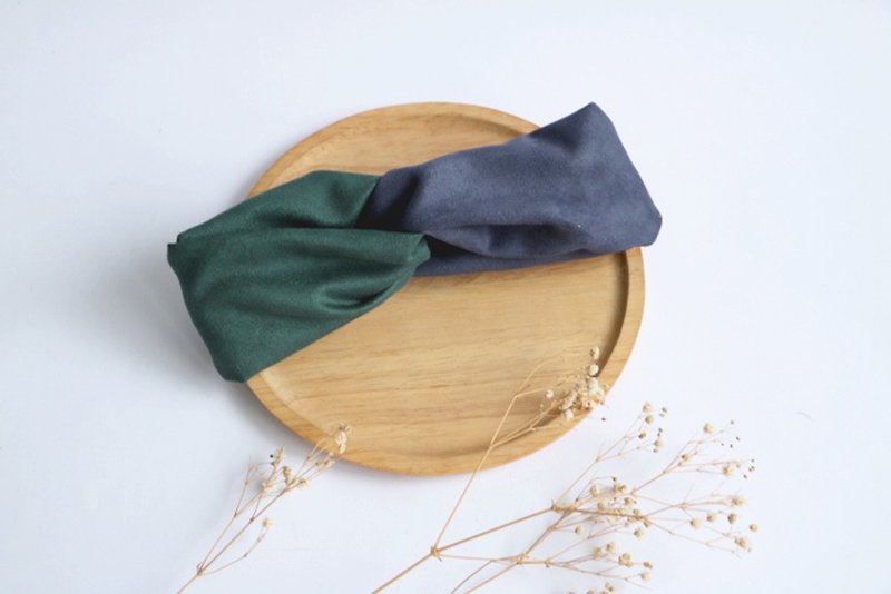 MaryWil Double Suede Hairband - Dark Green/Dark Blue - เครื่องประดับผม - ผ้าฝ้าย/ผ้าลินิน สีน้ำเงิน