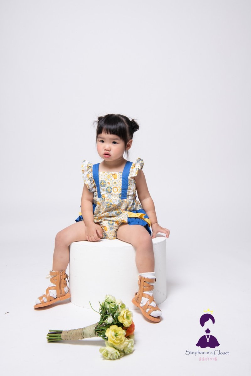 Royal tiles-Xiaowei apron onesies - ชุดทั้งตัว - ผ้าฝ้าย/ผ้าลินิน สีเหลือง