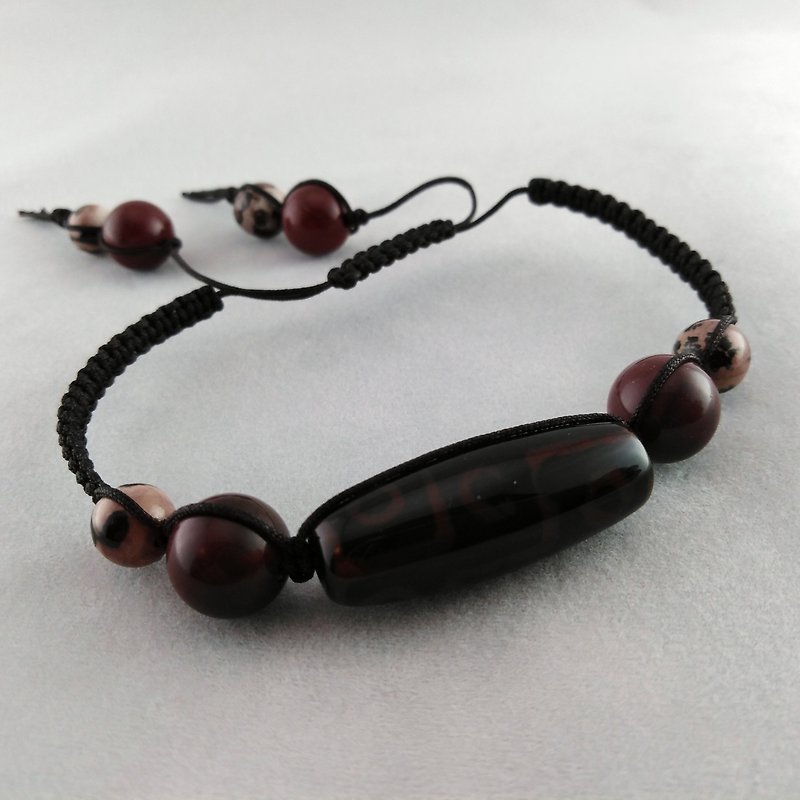 Stone Bracelets Black - Shamballa bracelet with Agate DZI bead, with Mukait Jasper, Ural Gray Jasper