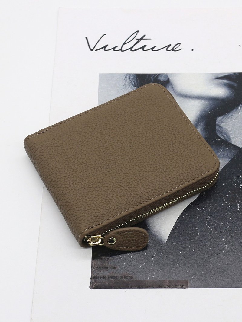 Genuine lychee leather zipper short wallet - กระเป๋าสตางค์ - หนังแท้ 