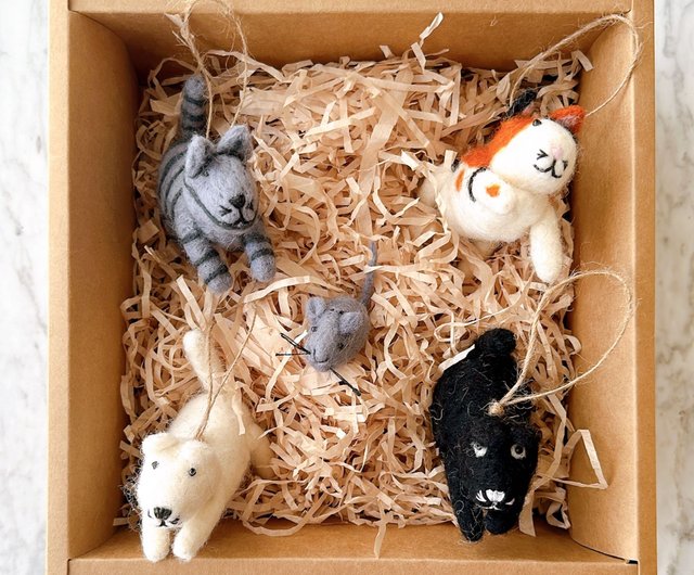 クリスマスツリー 吊り下げ猫 クリスマスデコレーション 羊毛フェルト