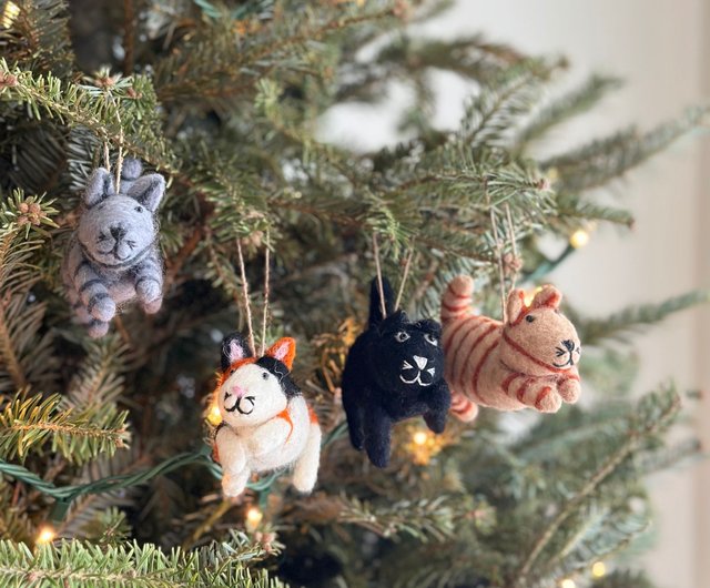 クリスマスツリー 吊り下げ猫 クリスマスデコレーション 羊毛フェルト