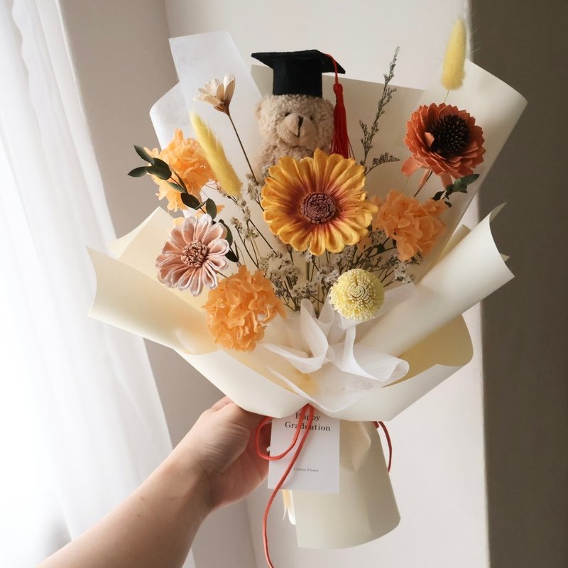 畢業熊花束 陽光橘太陽花花束 向日葵 生日 週年 畢業禮物 老師禮 - 乾燥花/永生花 - 植物．花 多色